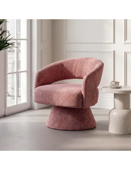 Fauteuil Pivotant Rose en Tissu – Piètement Conique