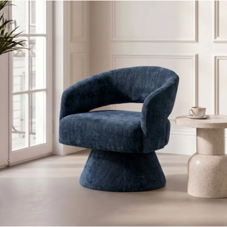 Fauteuil Pivotant Bleu en Tissu –...