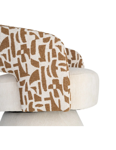 Fauteuil Pivotant Crème et Ocre en Tissu – Piètement Conique