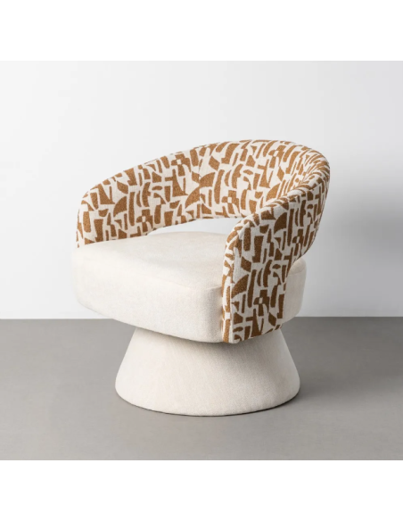Fauteuil Pivotant Crème et Ocre en Tissu – Piètement Conique