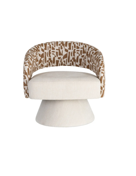 Fauteuil Pivotant Crème et Ocre en Tissu – Piètement Conique