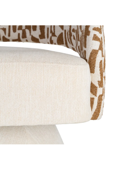 Fauteuil Pivotant Crème et Ocre en Tissu – Piètement Conique