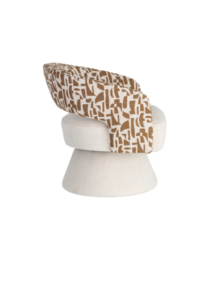 Fauteuil Pivotant Crème et Ocre en Tissu – Piètement Conique