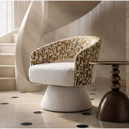 Fauteuil Pivotant Crème et Ocre en...
