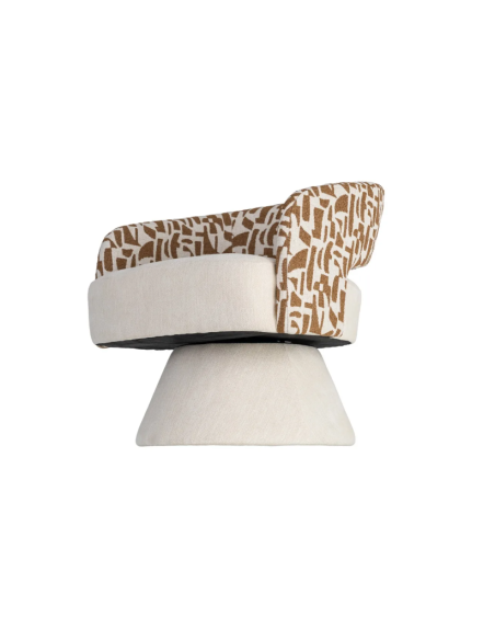 Fauteuil Pivotant Crème et Ocre en Tissu – Piètement Conique