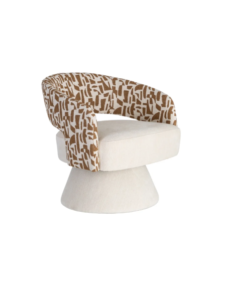 Fauteuil Pivotant Crème et Ocre en Tissu – Piètement Conique