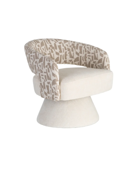 Fauteuil Pivotant Crème et Beige en Tissu – Piètement Conique