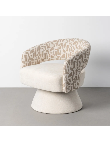Fauteuil Pivotant Crème et Beige en Tissu – Piètement Conique