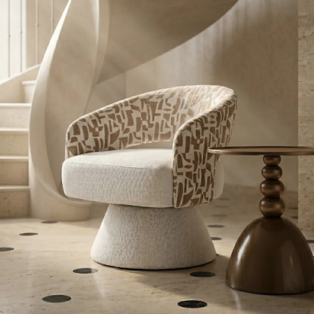 Fauteuil Pivotant Crème et Beige en...