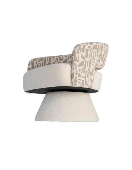 Fauteuil Pivotant Crème et Beige en Tissu – Piètement Conique