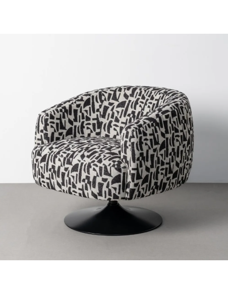 Fauteuil Pivotant Noir et Blanc à Motif – Piètement Central Noir