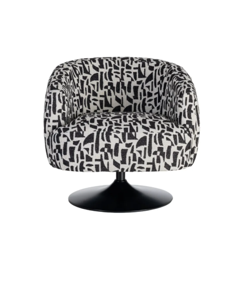 Fauteuil Pivotant Noir et Blanc à Motif – Piètement Central Noir