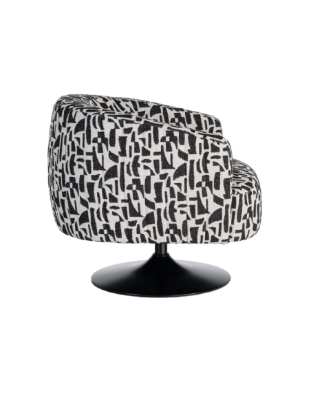 Fauteuil Pivotant Noir et Blanc à Motif – Piètement Central Noir