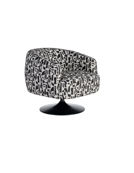 Fauteuil Pivotant Noir et Blanc à Motif – Piètement Central Noir