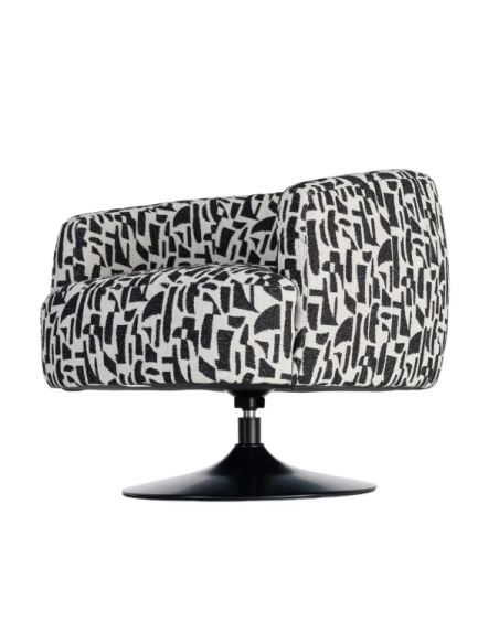 Fauteuil Pivotant Noir et Blanc à Motif – Piètement Central Noir