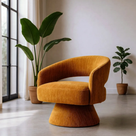 Fauteuil Pivotant Ocre en Tissu –...