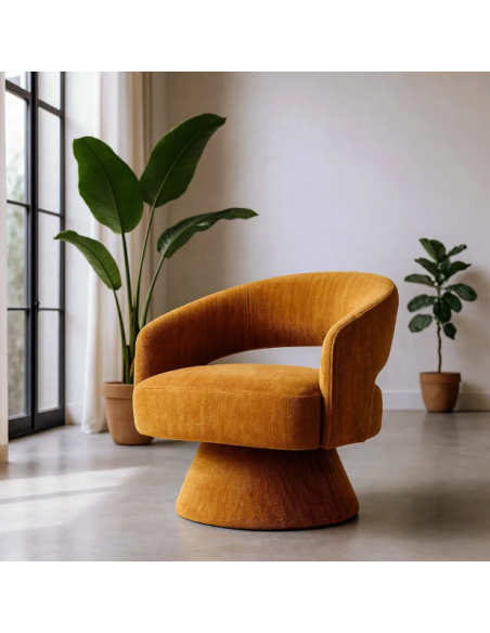 Fauteuil Pivotant Ocre en Tissu – Piètement Conique