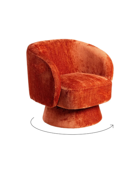 Fauteuil Pivotant Terracotta en Tissu – Forme Enveloppante