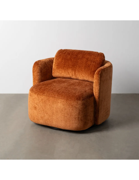 Fauteuil Pivotant Terracotta en Tissu – Accoudoirs Larges