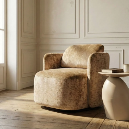 Fauteuil Pivotant Beige en Tissu –...