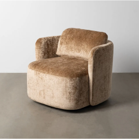 Fauteuil Pivotant Beige en Tissu –...