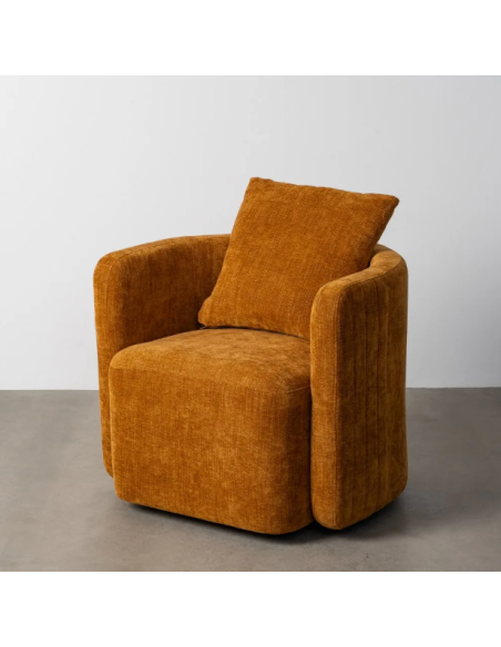 Fauteuil Pivotant Ocre en Tissu avec Coussin de Dossier