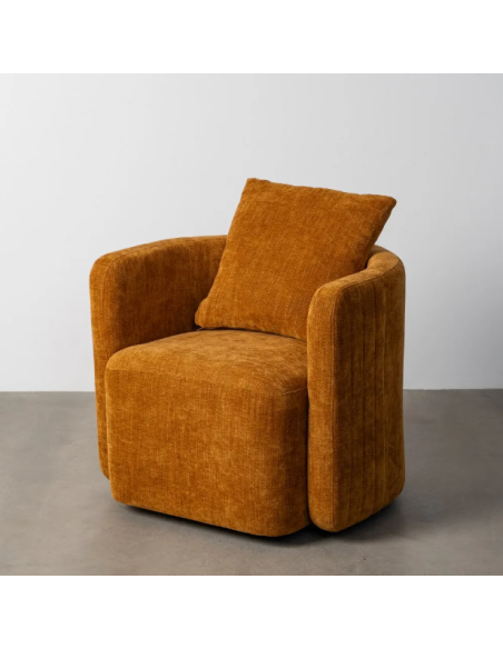 Fauteuil Pivotant Ocre en Tissu avec Coussin de Dossier
