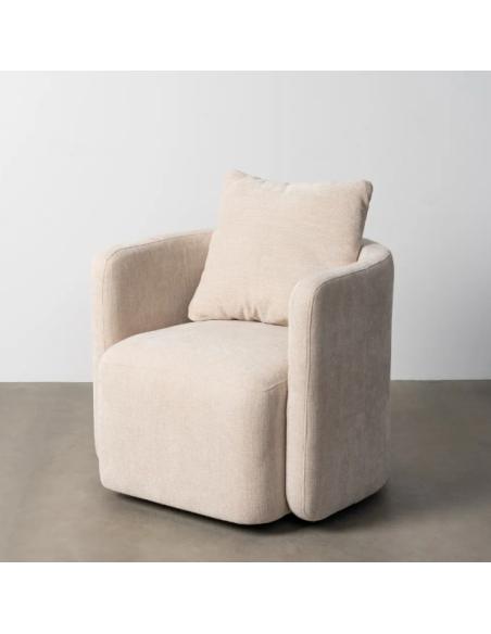 Fauteuil Pivotant Beige en Tissu avec Coussin de Dossier