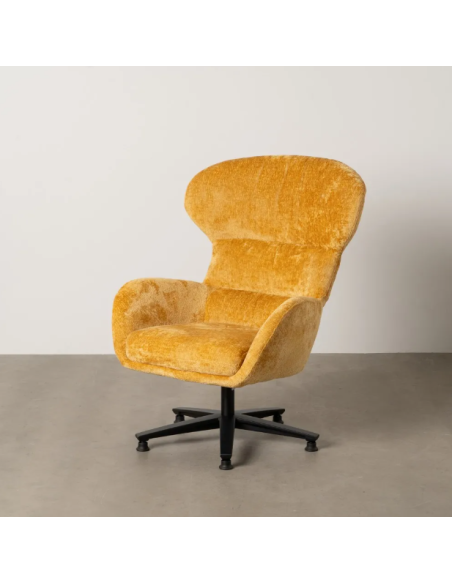 Fauteuil Pivotant en Tissu Vert ou Moutarde – Dossier Haut