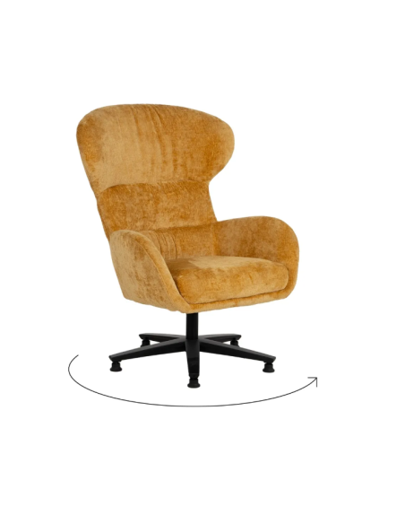 Fauteuil Pivotant en Tissu Vert ou Moutarde – Dossier Haut