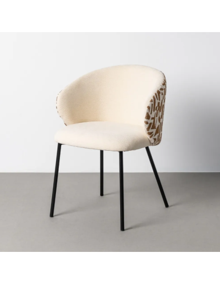Lot de 2 Chaises Beige à Dossier Motif en Tissu – 3 Coloris