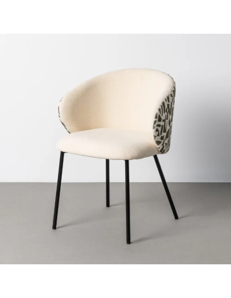 Lot de 2 Chaises Beige à Dossier Motif en Tissu – 3 Coloris