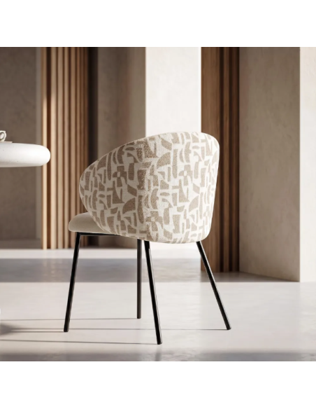 Lot de 2 Chaises Beige à Dossier Motif en Tissu – 3 Coloris