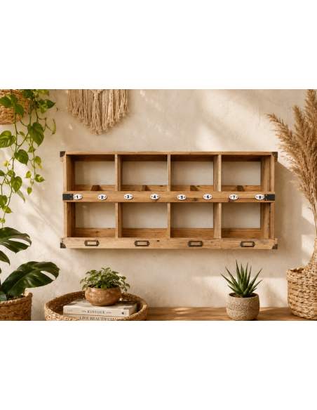 Casier mural en bois 8 compartiments numérotés – 87 cm