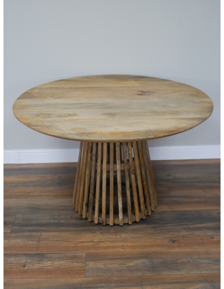 Table à manger ronde en manguier avec pied à lattes – Ø120 cm