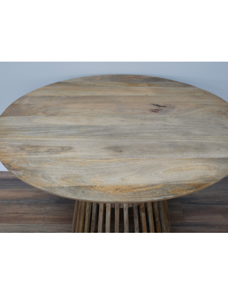 Table à manger ronde en manguier avec pied à lattes – Ø120 cm