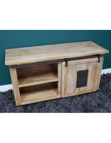 Meuble TV industriel en bois de manguier et métal – 110 cm