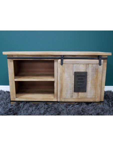 Meuble TV industriel en bois de manguier et métal – 110 cm
