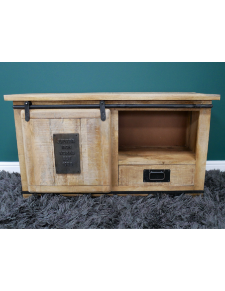 Meuble TV industriel en bois de manguier et métal – 110 cm