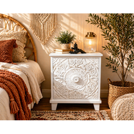 Table de chevet blanche en manguier...
