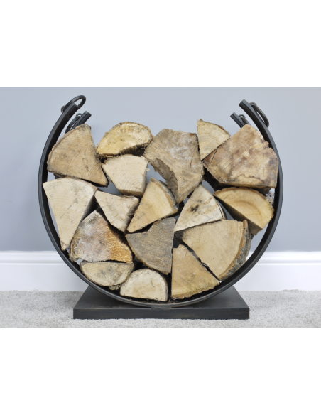 Porte-bûches rond en métal noir – 55 cm