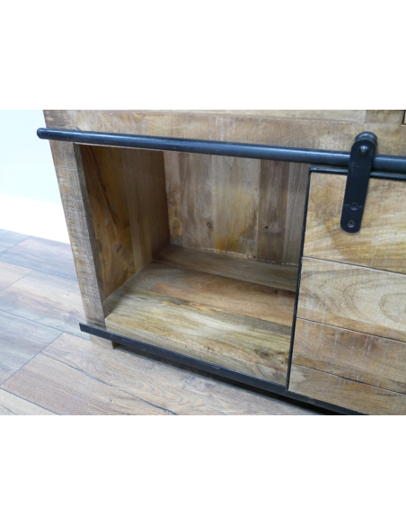 Buffet industriel en manguier avec range-bouteilles – 150 cm