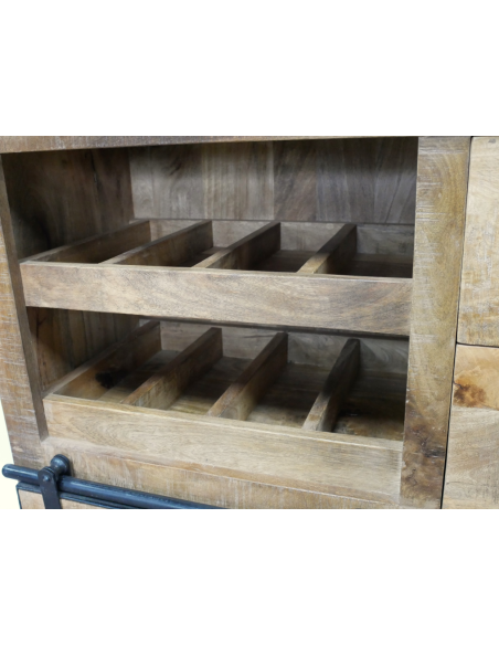 Buffet industriel en manguier avec range-bouteilles – 150 cm