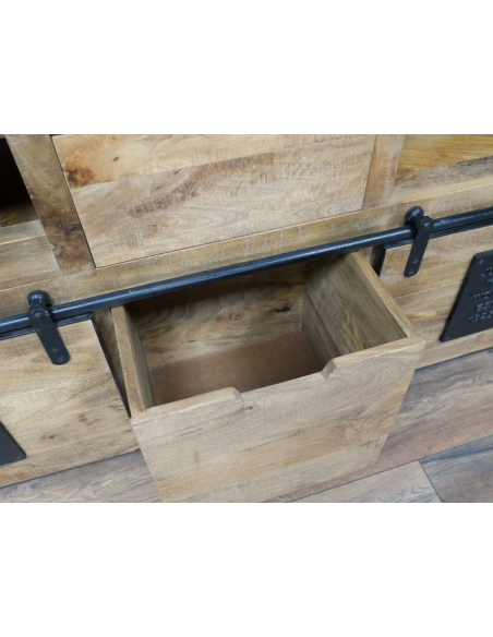 Buffet industriel en manguier avec range-bouteilles – 150 cm