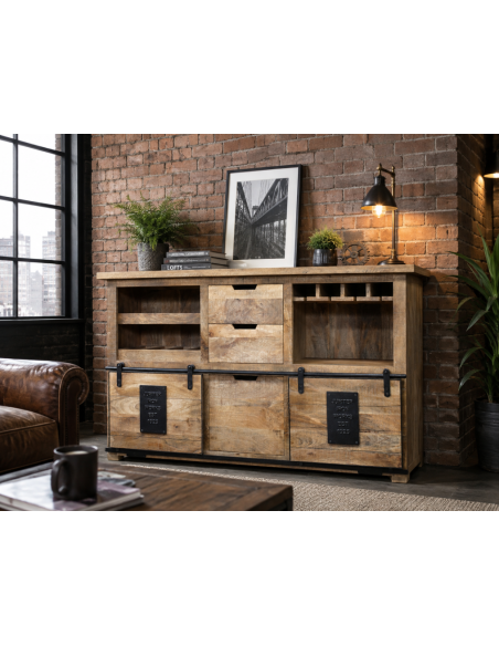 Buffet industriel en manguier avec range-bouteilles – 150 cm