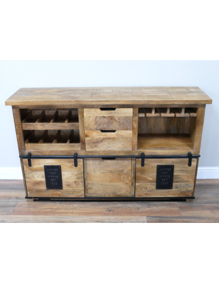 Buffet industriel en manguier avec range-bouteilles – 150 cm