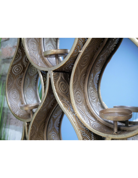 Décoration murale style oriental avec miroirs et porte-bougies – 88 cm