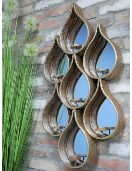 Décoration murale style oriental avec miroirs et porte-bougies – 88 cm