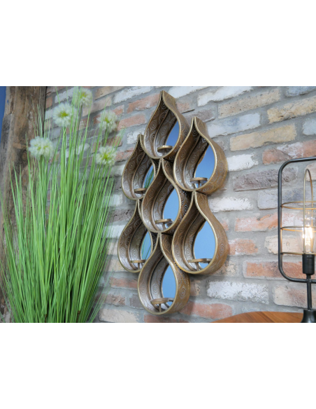 Décoration murale style oriental avec miroirs et porte-bougies – 88 cm