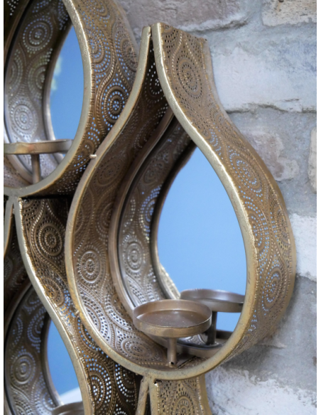 Décoration murale style oriental avec miroirs et porte-bougies – 88 cm
